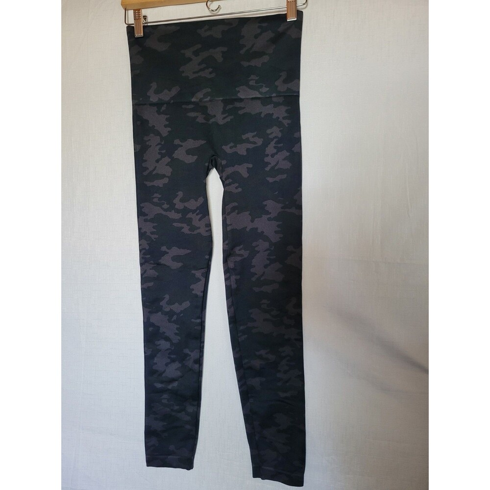 Spanx Women's High-Waist Leggings Black/Gray Camo, Size Large
